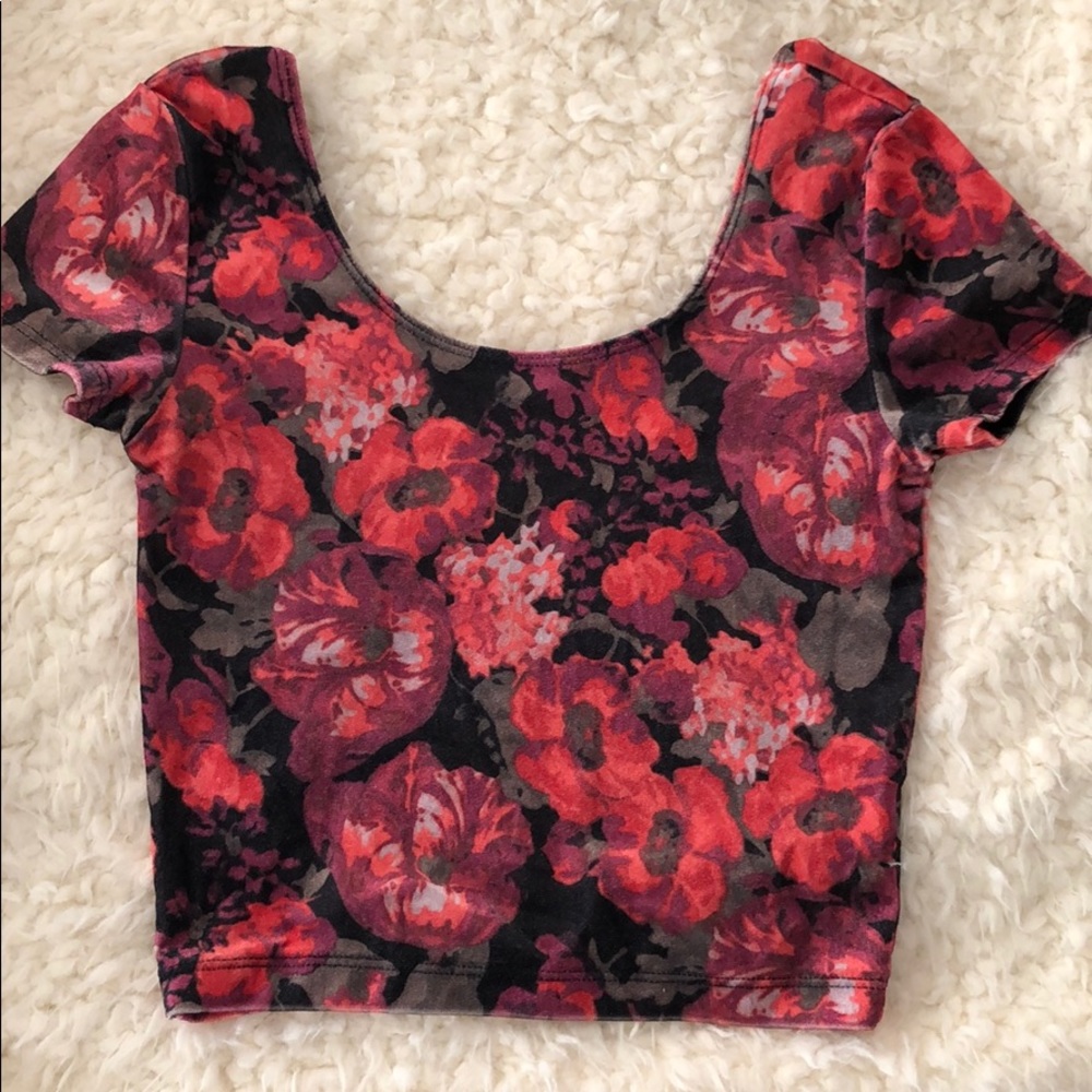 Floral Velvet Material Crop Top